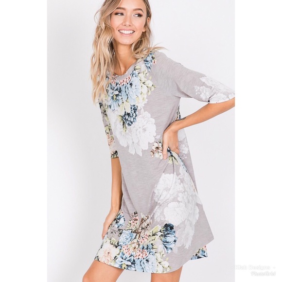 🛍 1HR SALE Heather Gray Floral Swing 👗 Dress! - Picture 8 of 8